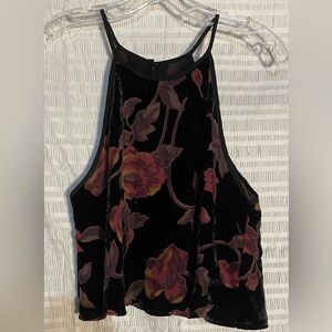 Forever 21 Black & Red Floral Velvet Halter Top size M